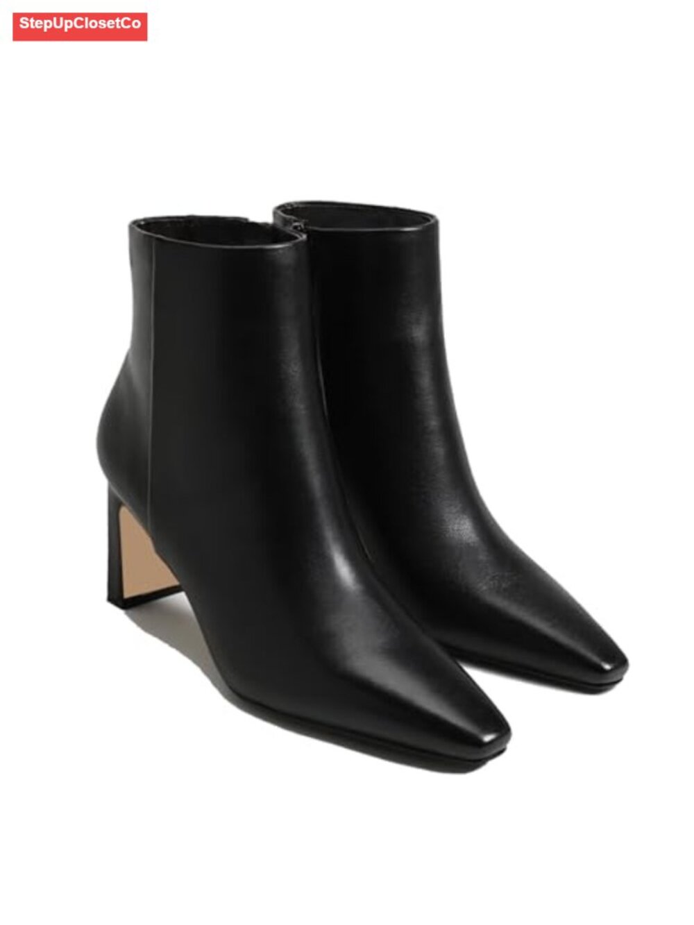 Women's Ankle Boots Chunky Low Heel Square Toe Heeled Booties Side Zipper